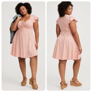 Torrid Pink Floral Mini Bow Front Dress Fit & Flare 1X